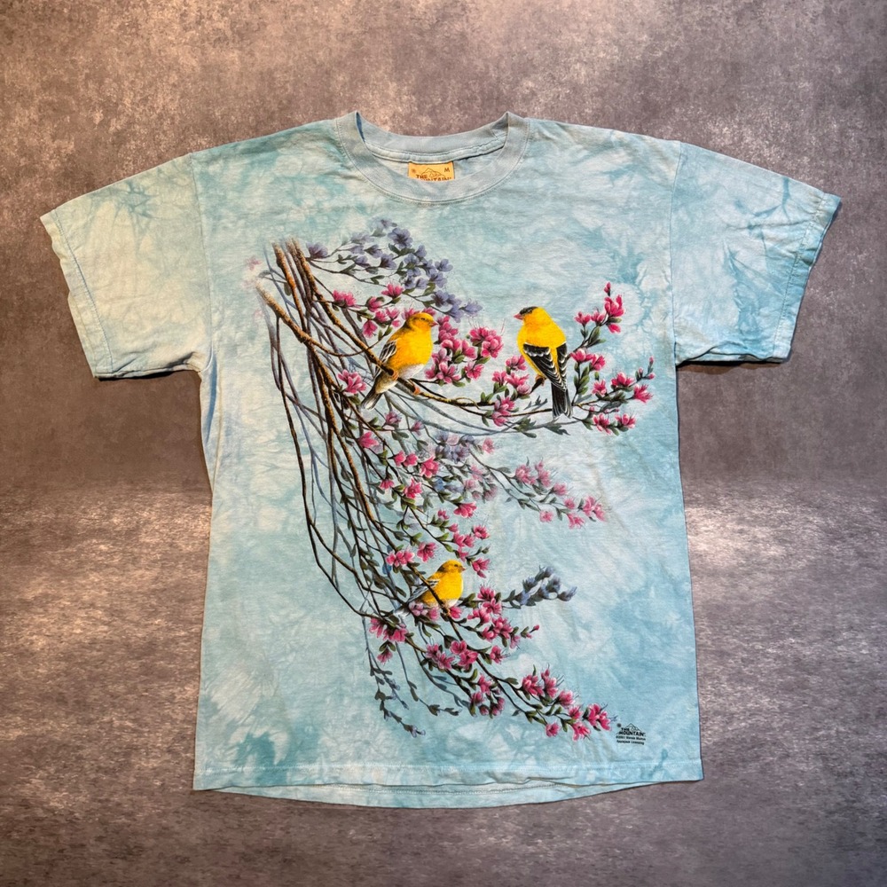 VTG 2001 The Mountain Goldfinch T Shirt Mens M Blue Tie Dye Wanda Mumm Bird